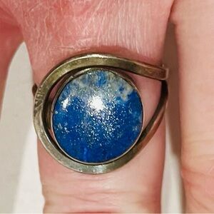 Vintage 950 Silver Chilean Lapis Lazuli Modernist Ring Size 7.5